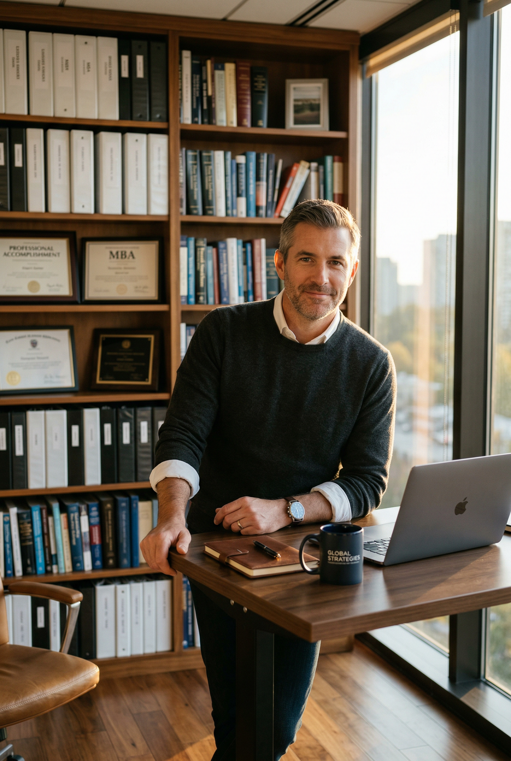 Deneyimli erkek yonetici ofisinde ayakta duruyor