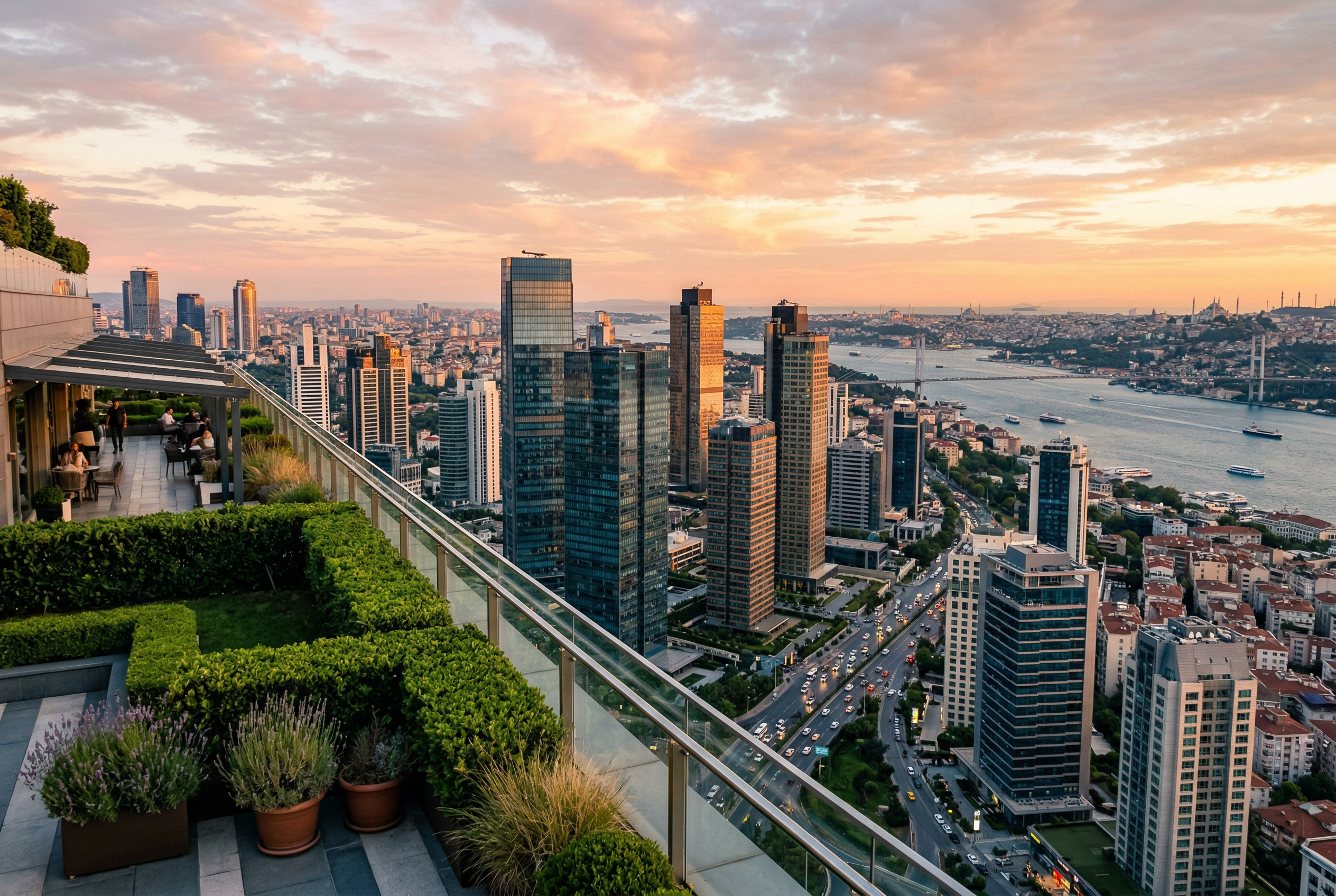Istanbul is merkezinden genis aci sehir manzarasi